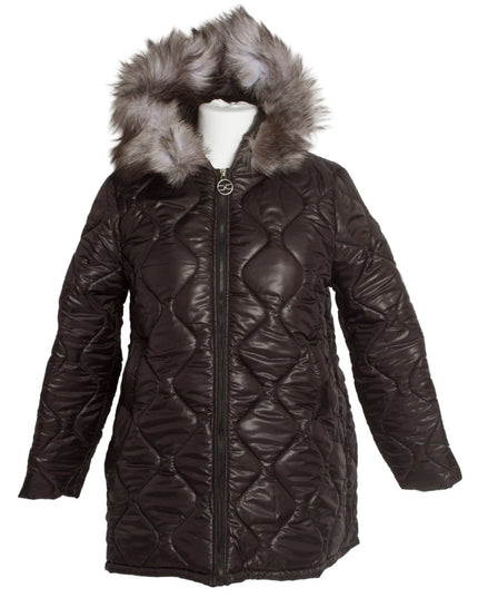 Черно дамско яке с качулка от естествен косъм и джобове - Maxi Market