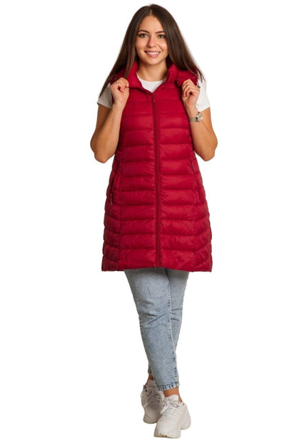 Червен елек с качулка и джобове в макси размери - Maxi Market