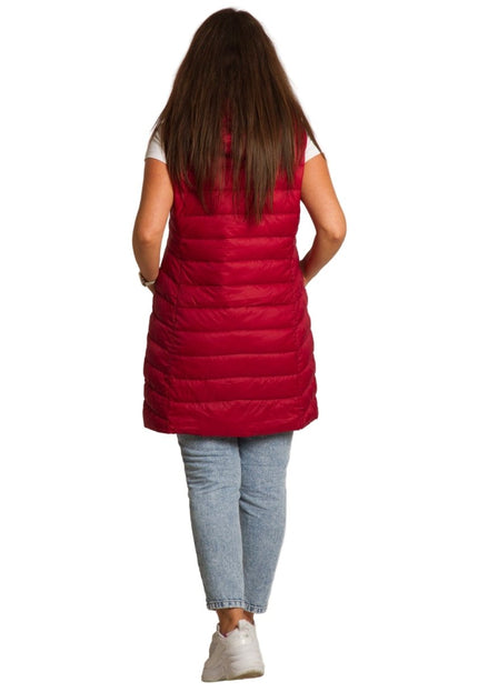 Червен елек с качулка и джобове в макси размери - Maxi Market