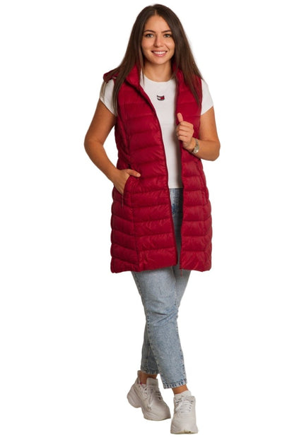 Червен елек с качулка и джобове в макси размери - Maxi Market