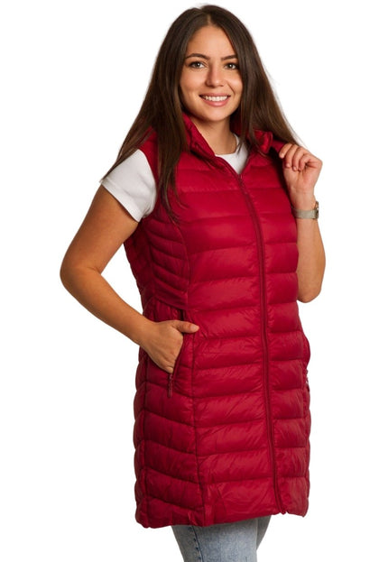 Червен елек с качулка и джобове в макси размери - Maxi Market