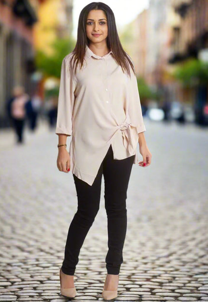 Дамска бежова риза за официални събития - Макси размери - Maxi Market