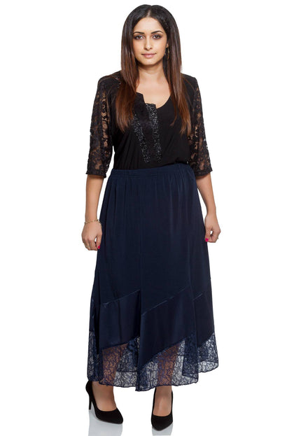 Дамска макси пола с акцент от дантела и еко - кожа - Maxi Market