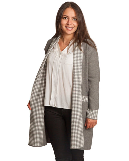 Дамска макси жилетка в сив цвят с каре детайли и джобчета - Maxi Market