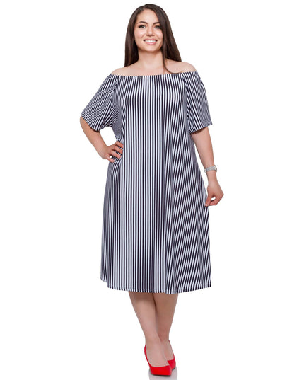 Дамска рокля в макси размери - тъмносиня - Off the Shoulder - ежедневна - Пролет - Лято - Maxi Market