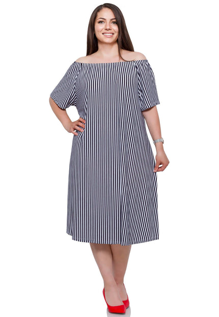 Дамска рокля в макси размери - тъмносиня - Off the Shoulder - ежедневна - Пролет - Лято - Maxi Market