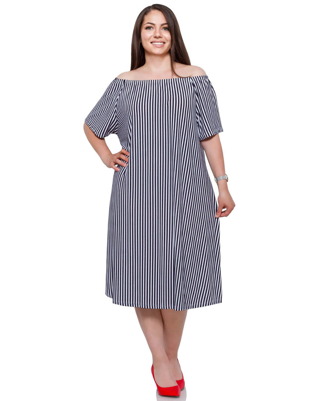 Дамска рокля в макси размери - тъмносиня - Off the Shoulder - ежедневна - Пролет - Лято - Maxi Market
