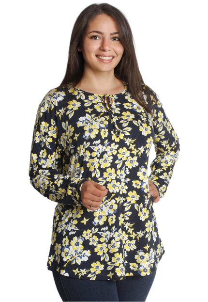 Дамска Тъмносиня Туника с Цветя - Есенно - Зимен Стил - Maxi Market