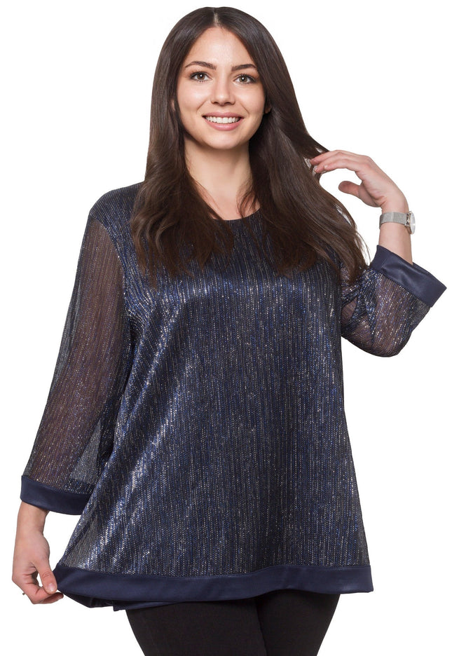 Официална тъмносиня туника в големи размери с блясък