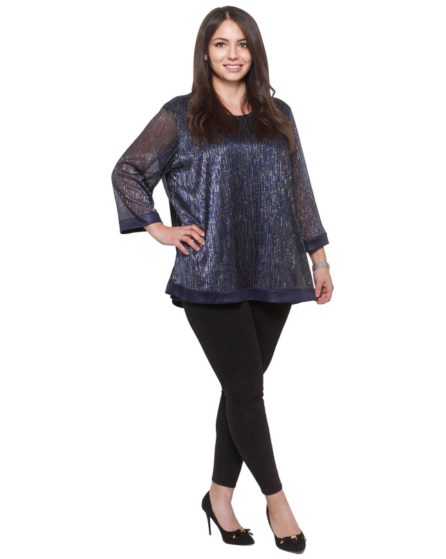 Официална тъмносиня туника в големи размери с блясък