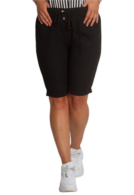 Дамски бермуди в черен цвят с джобове и връзки - Maxi Market
