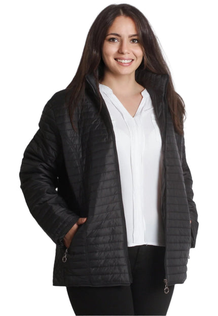 Дамско олекотено яке с качулка и цип - Черен цвят | Пролет - Есен | Големи размери - Maxi Market