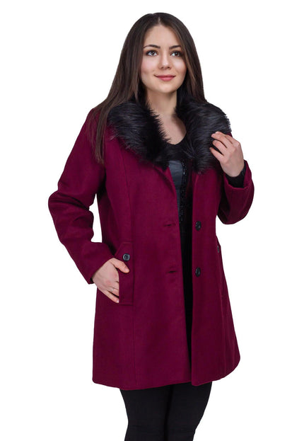 Дамско палто в макси размери - бордо - еластан, вискоза и кашмир - официално - Есен - Зима - произведено в България - Maxi Market