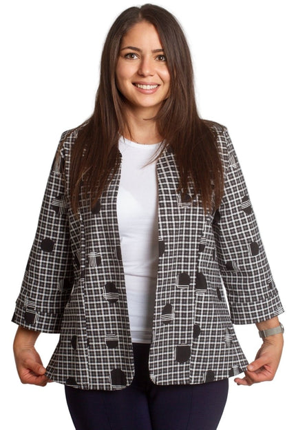 Дамско сако в големи размери с каре и геометричен десен - Maxi Market