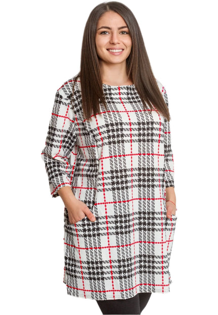 Дълга карирана туника с джобчета - 5XL,6XL,7XL,8XL - Maxi Market