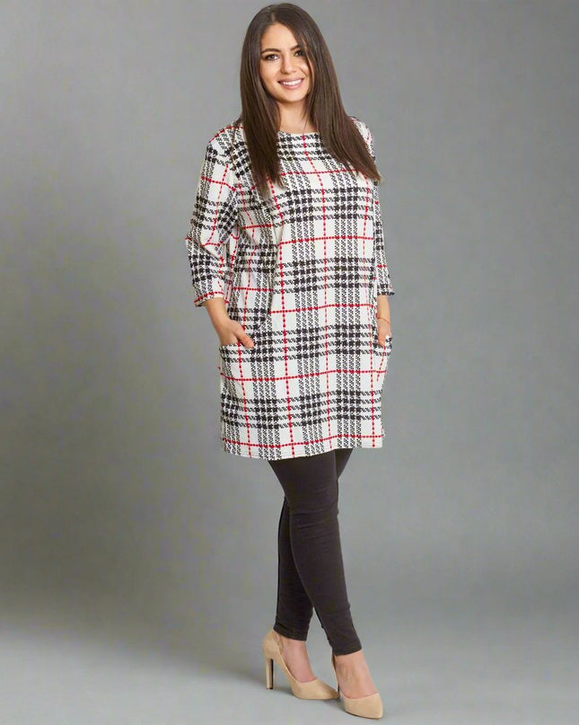 Дълга карирана туника с джобчета - 5XL,6XL,7XL,8XL - Maxi Market