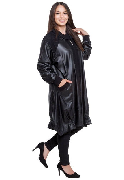 Дълго макси официално яке в черен цвят с качулка и джобове - Maxi Market