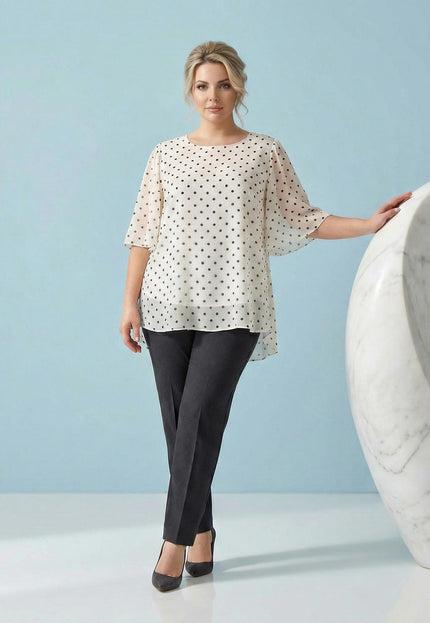 Официална бяла макси туника на черни точки от шифон