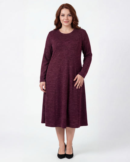 Елегантна разкроена рокля Бордо Меланж в големи размери