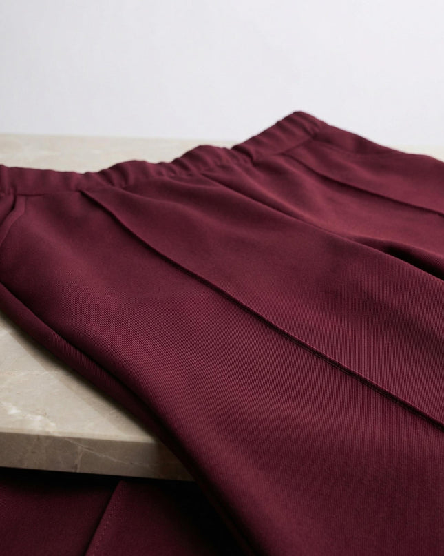 Елегантен дамски панталон с прав крачол в цвят бордо (Големи размери)