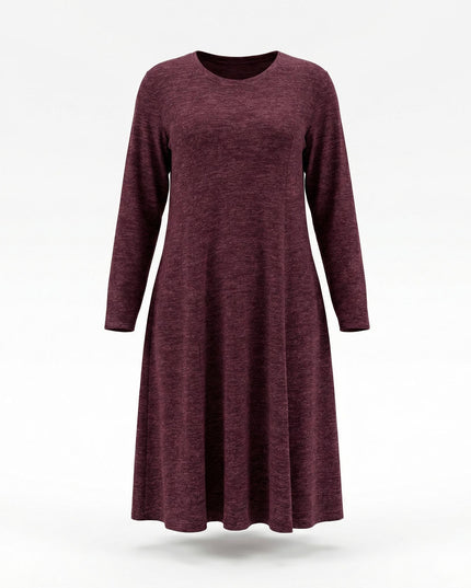 Елегантна разкроена рокля Бордо Меланж в големи размери