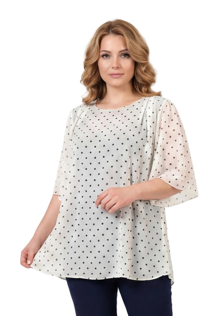 Официална бяла макси туника на черни точки от шифон