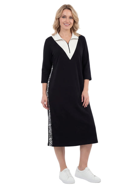 Черна спортно елегантна макси рокля с цип и ефектни странични ленти