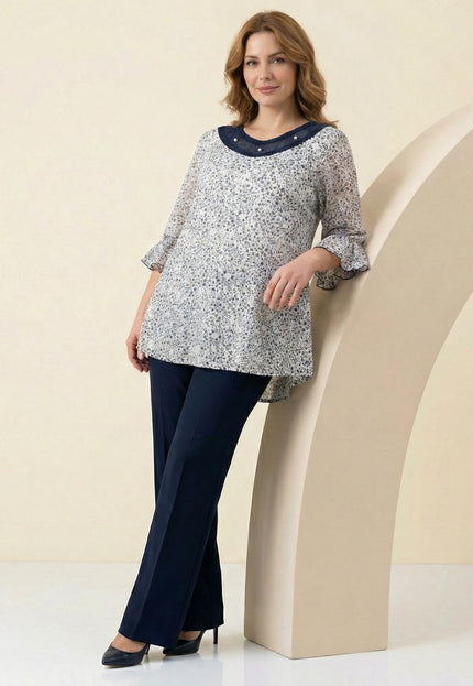 Официална бяла макси туника на цветя с перли и тюл