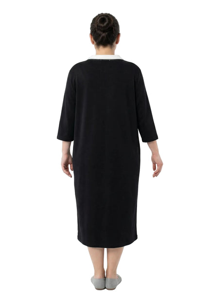 Черна спортно елегантна макси рокля с цип и ефектни странични ленти