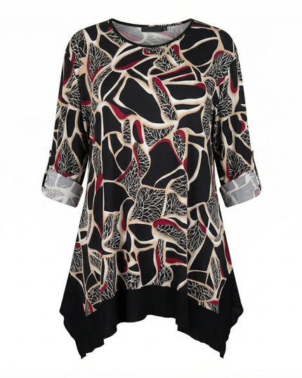 Елегантна разкроена макси туника с абстрактен вълнообразен принт