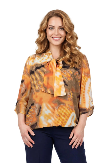 Официална оранжева туника с панделка и ластичен подгъв големи размери