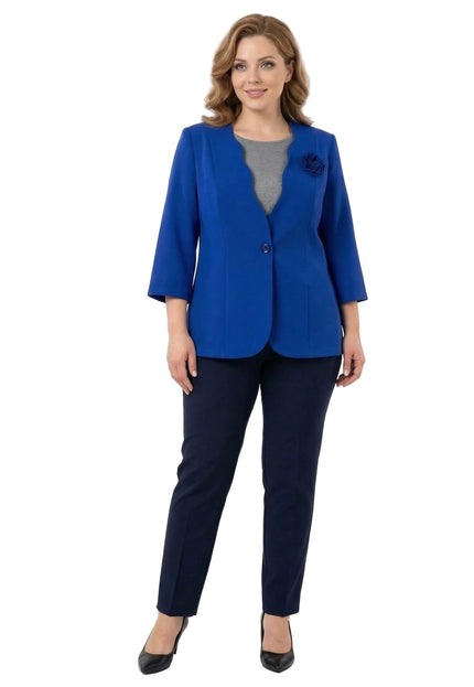 Официално дамско сако големи размери в кралскосин цвят с роза