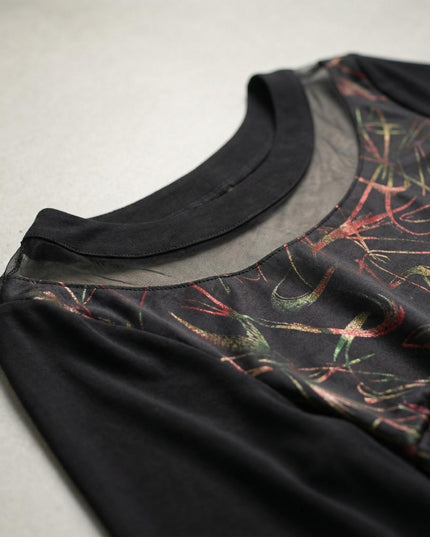 Официална туника с тюл и акценти от еко кожа в черно