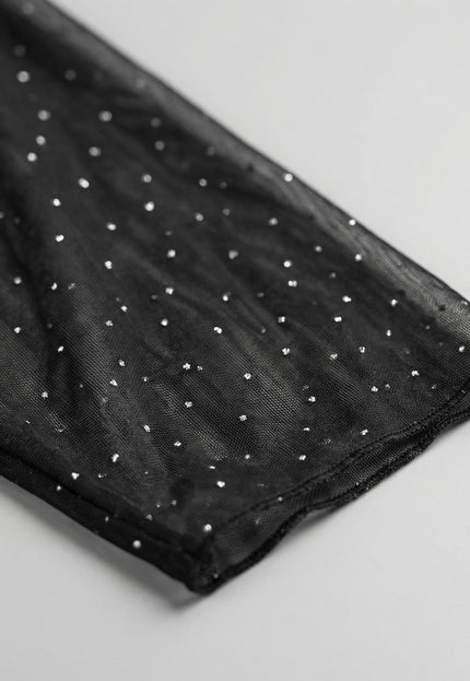 Официална разкроена макси рокля в черно от шифон с камъни и 7/8 ръкави