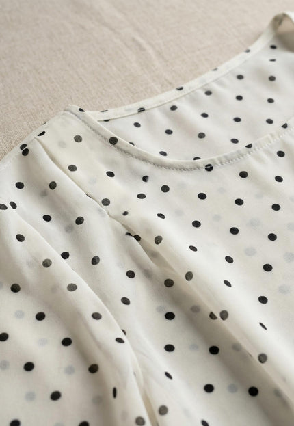 Официална бяла макси туника на черни точки от шифон