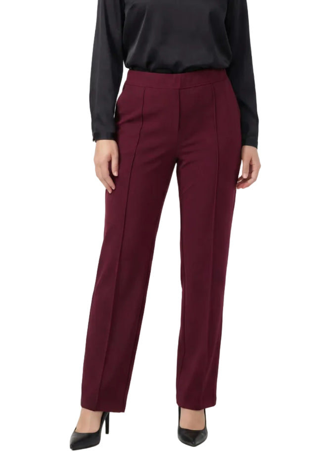 Елегантен дамски панталон с прав крачол в цвят бордо (Големи размери)