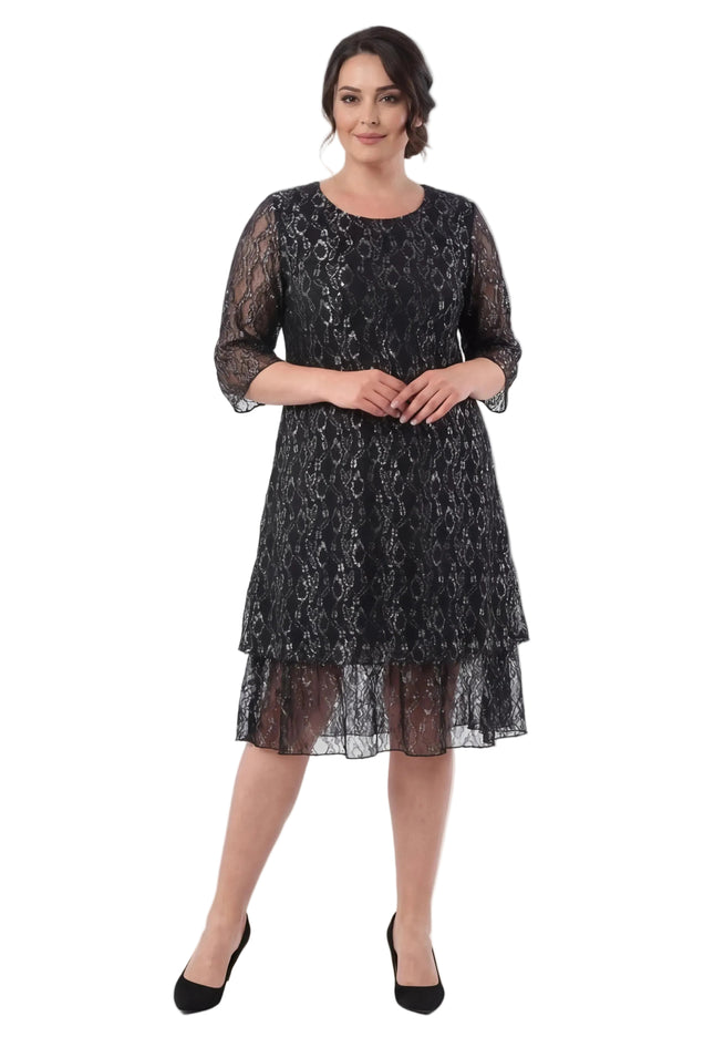 Официална черна макси рокля с ефектна дантела
