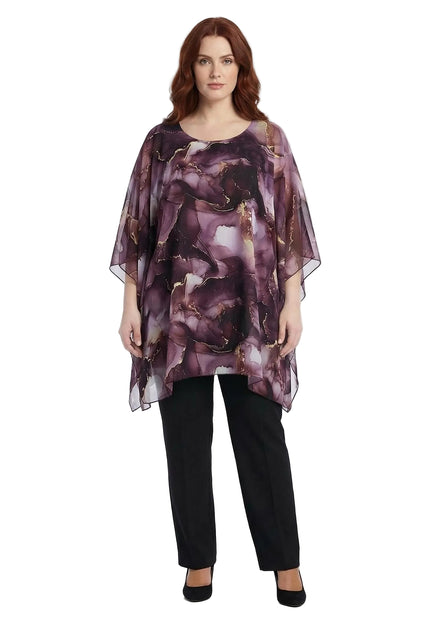 Официална макси туника тип пончо в лилави нюанси с ефирен шифон