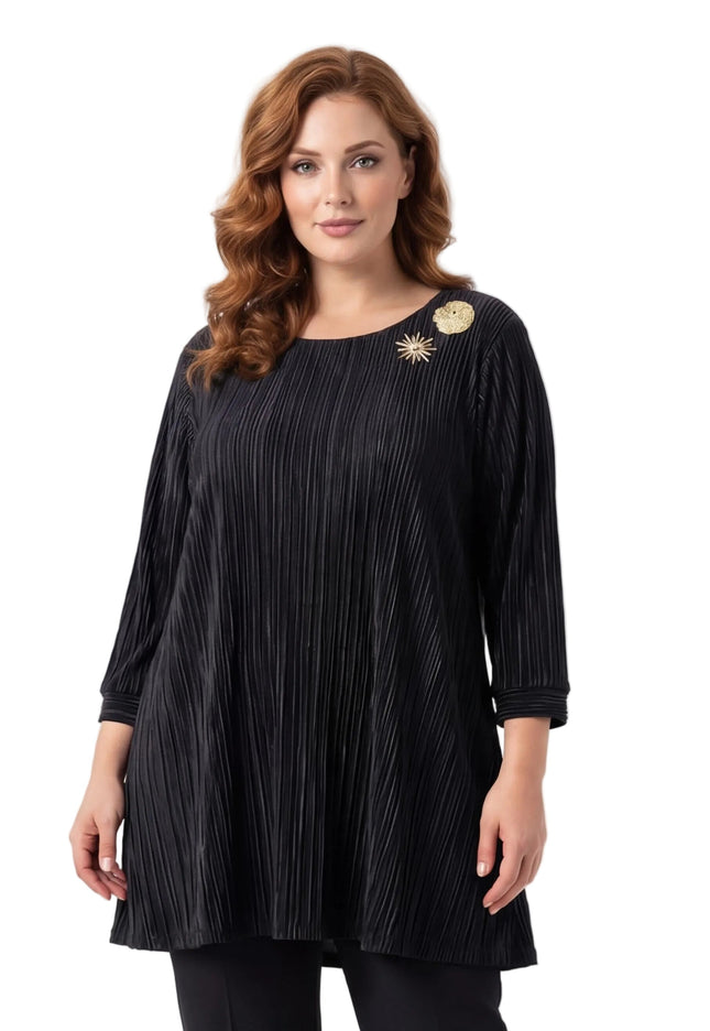 Официална черна макси туника от солей с брошка