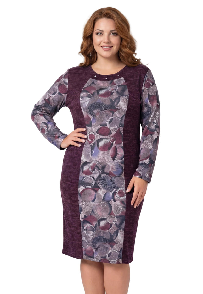 Официална Права Рокля в Лилав Меланж с Принт