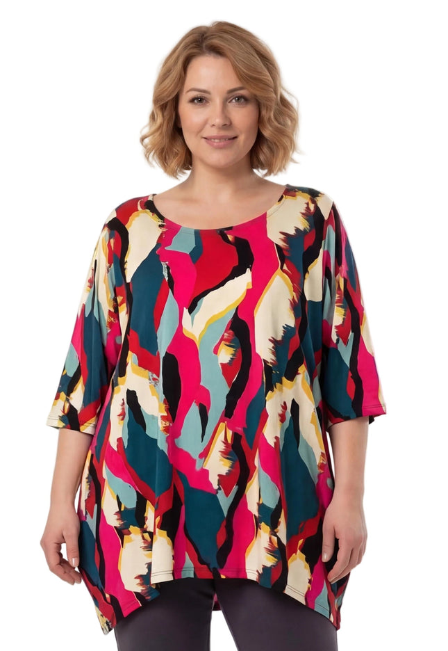 Дълга лятна макси туника в шарен абстрактен принт