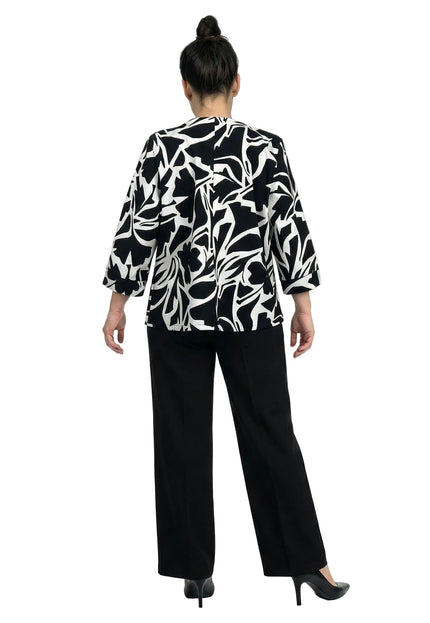 Елегантно дамско макси сако в черно и бяло без закопчаване