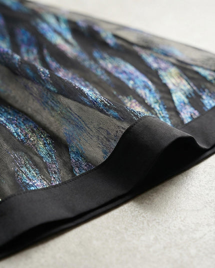 Официална макси рокля с ефект две части, шифон и еко кожа в тъмносиньо