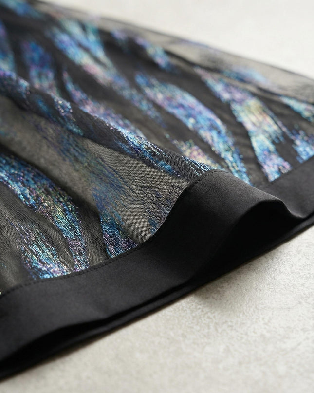 Официална макси рокля с ефект две части, шифон и еко кожа в тъмносиньо