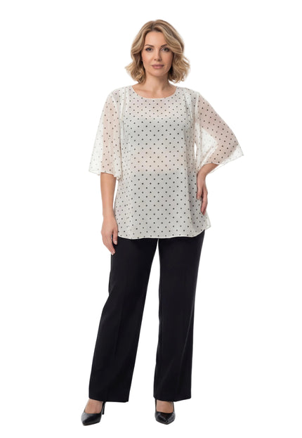 Официална бяла макси туника на черни точки от шифон