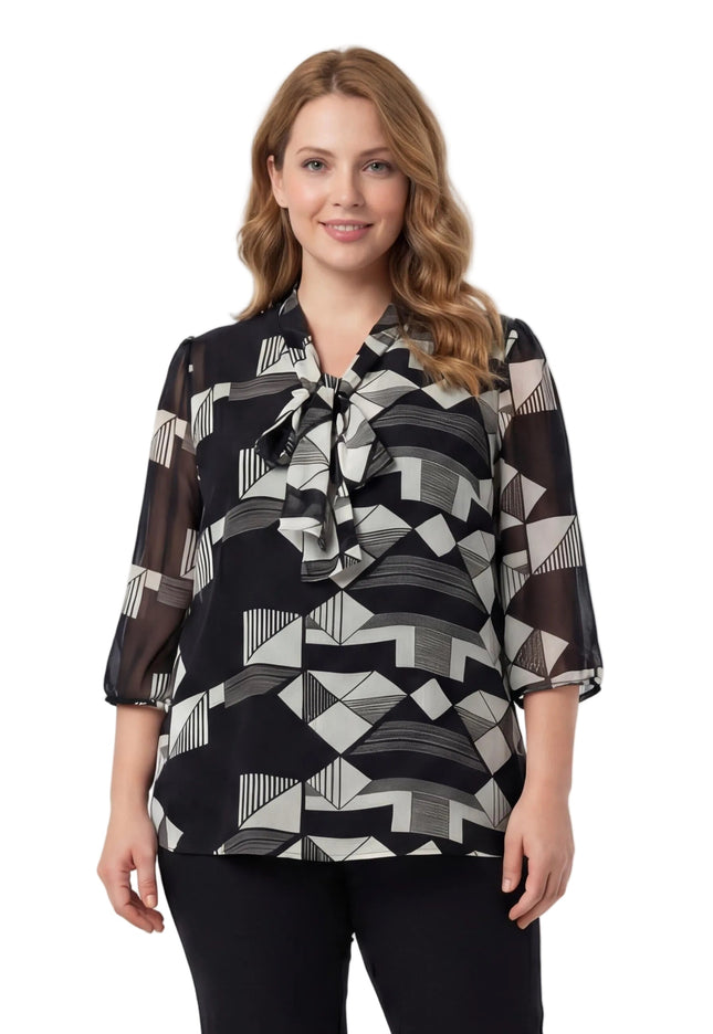 Официална черна макси туника с панделка и 7/8 ръкав