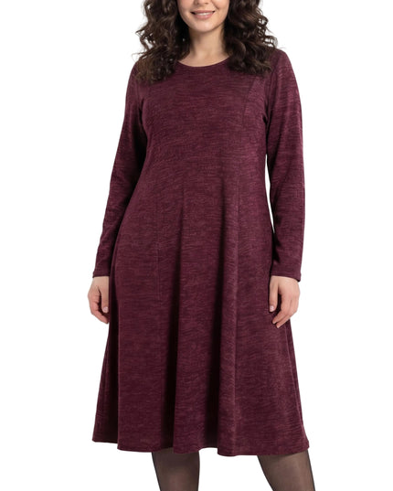 Елегантна разкроена рокля Бордо Меланж в големи размери