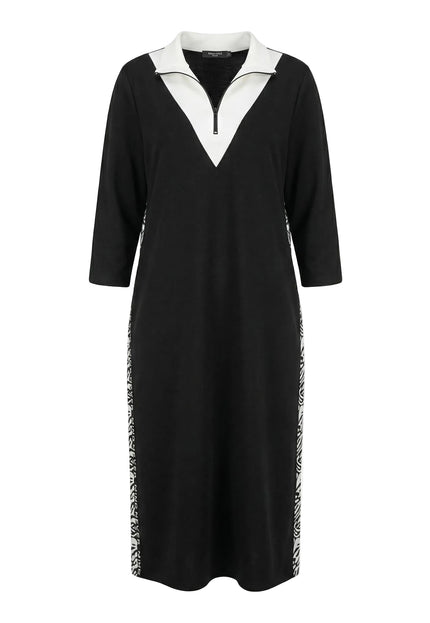 Черна спортно елегантна макси рокля с цип и ефектни странични ленти