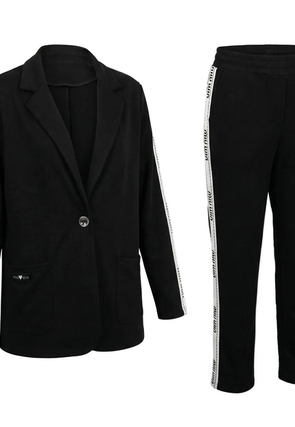 Черен ежедневен дамски комплект от две части сако и панталон големи размери
