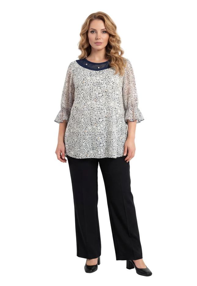 Официална бяла макси туника на цветя с перли и тюл